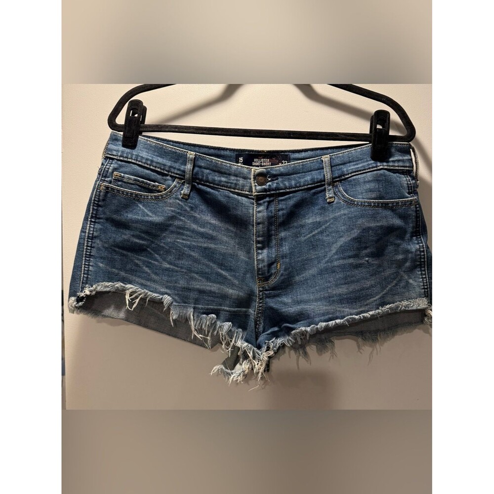 Hollister Faded Blue Frayed Hem Denim Shorts